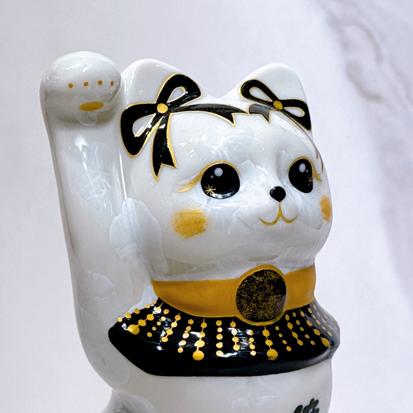 日本清水燒招財貓 花結晶 白 白体花 億万両