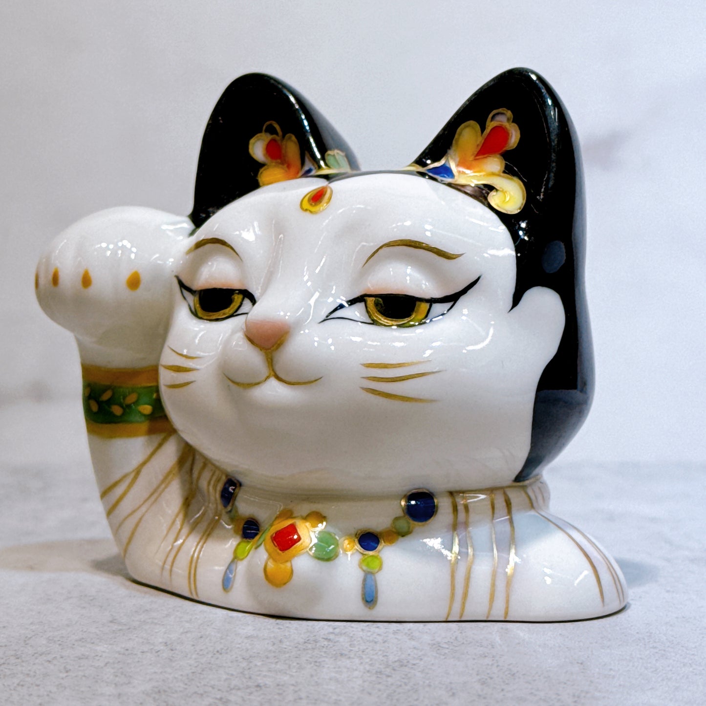 日本清水烧招财猫 达摩 花结晶 银藤 亿万两
