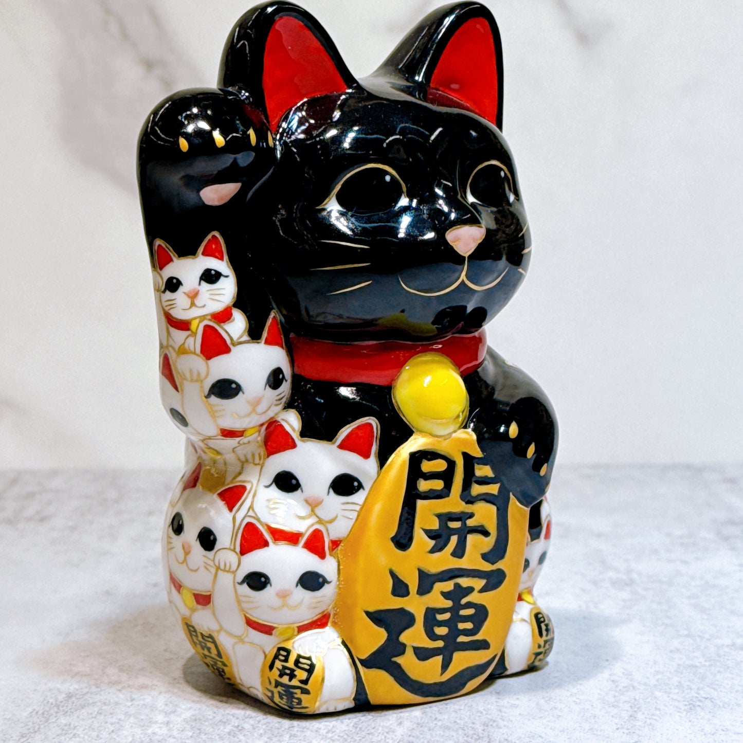日本清水燒招財貓 仫繪 黑地貓陣