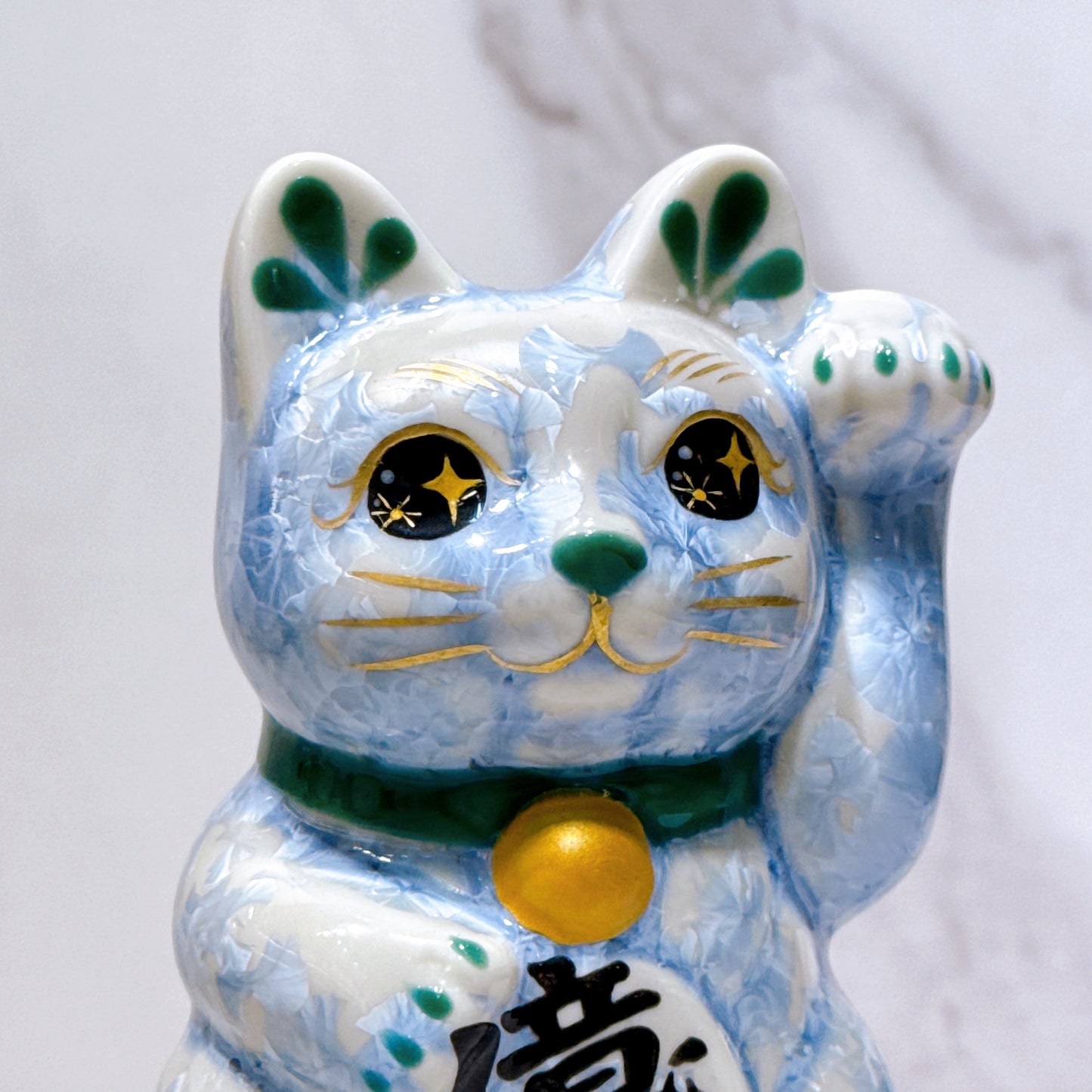 日本清水燒招財貓 花結晶 銀藤 億萬両 左 特小