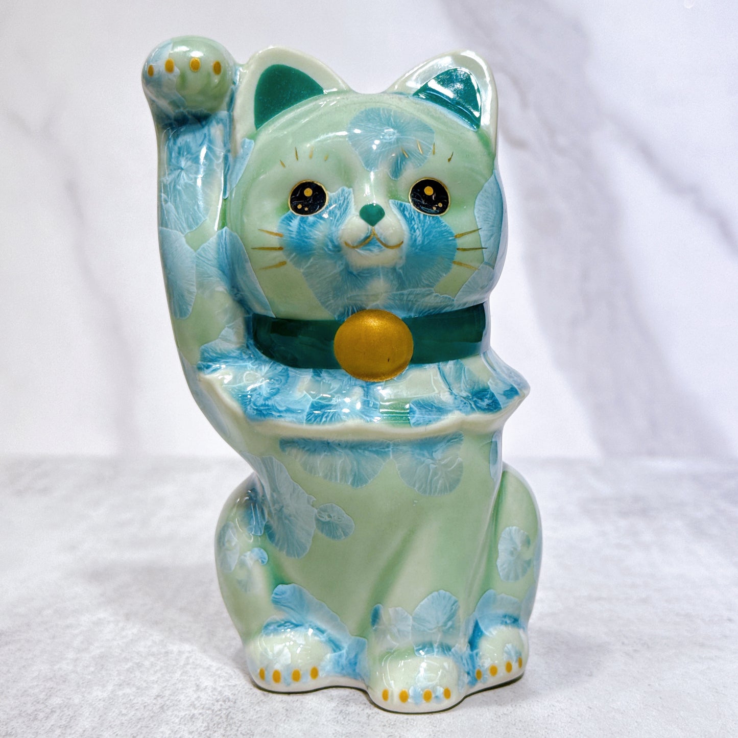 日本清水燒招財貓 花結晶 綠