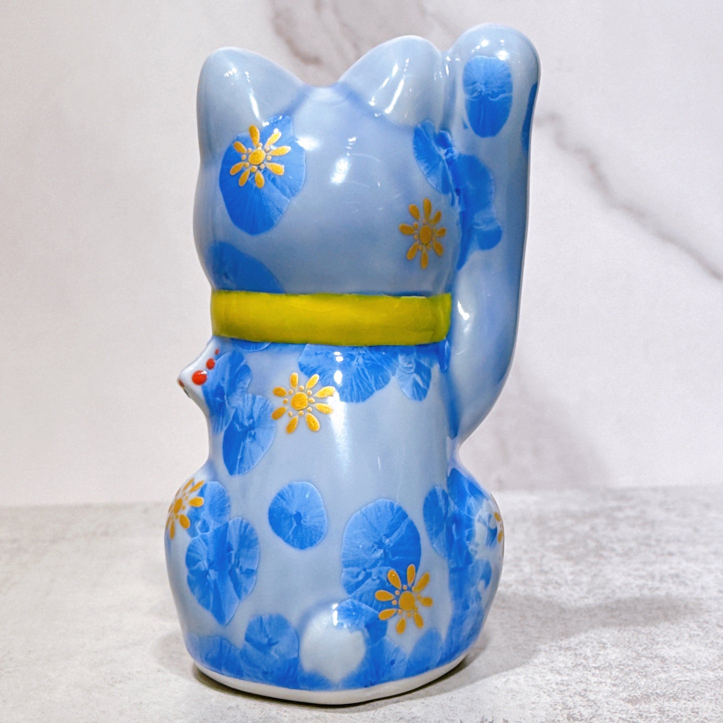 日本清水燒招財貓 花結晶 青 千万両