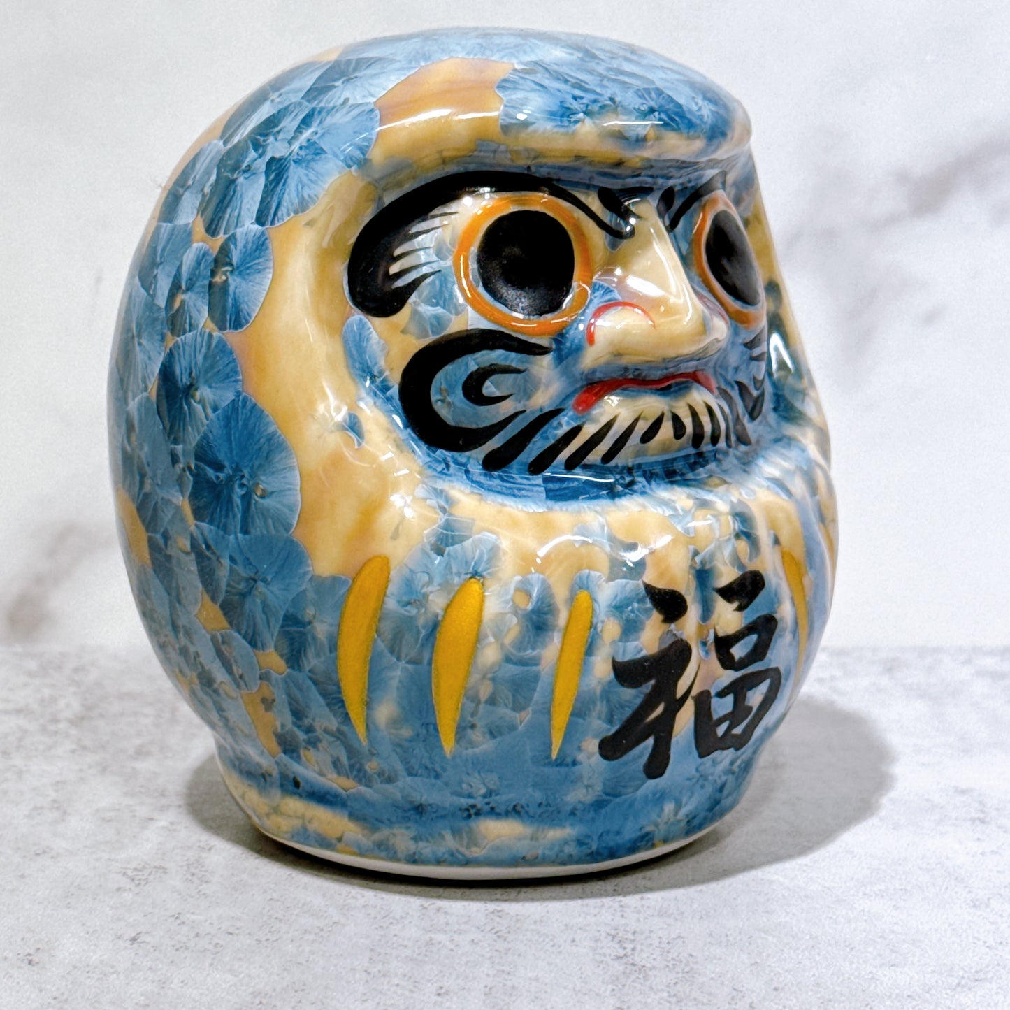 日本清水燒達摩 花結晶 灰青 樣 小號