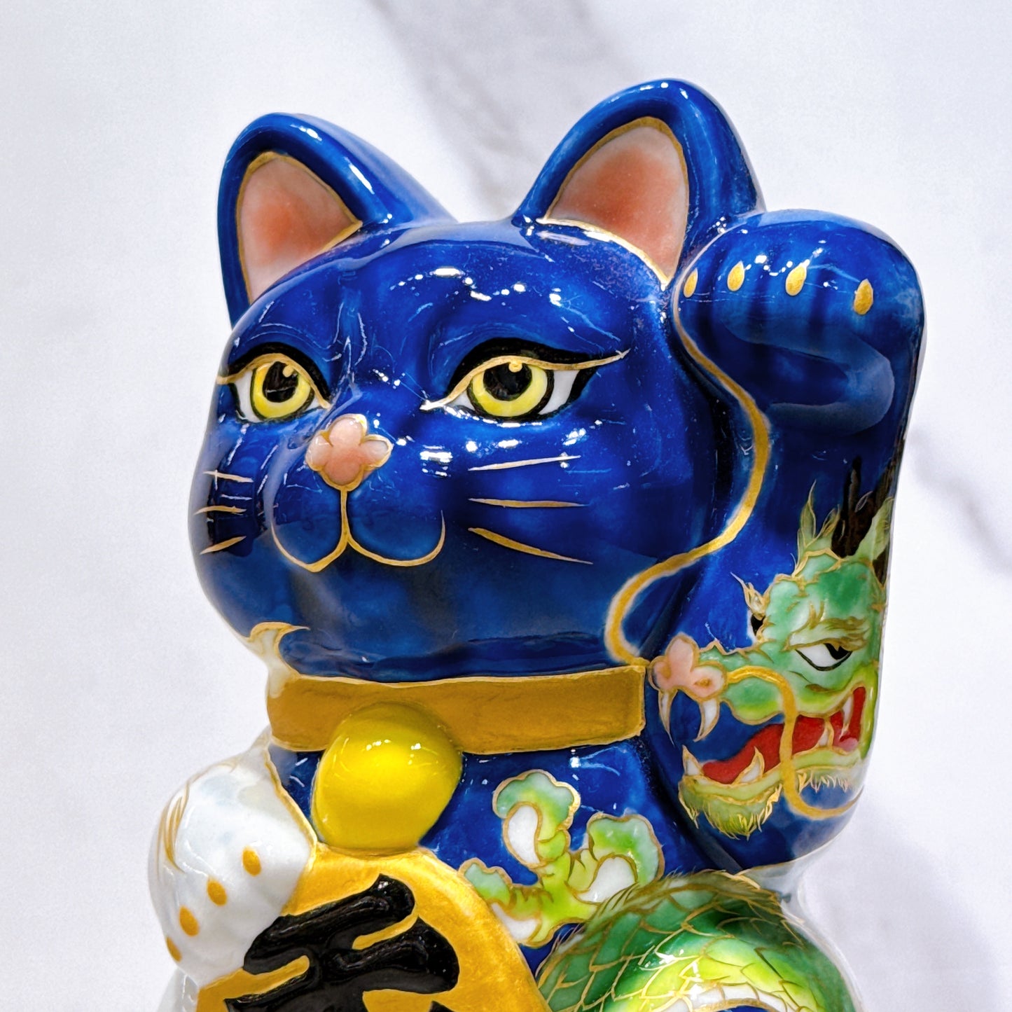 日本清水烧招财猫 色绘 富士升龙
