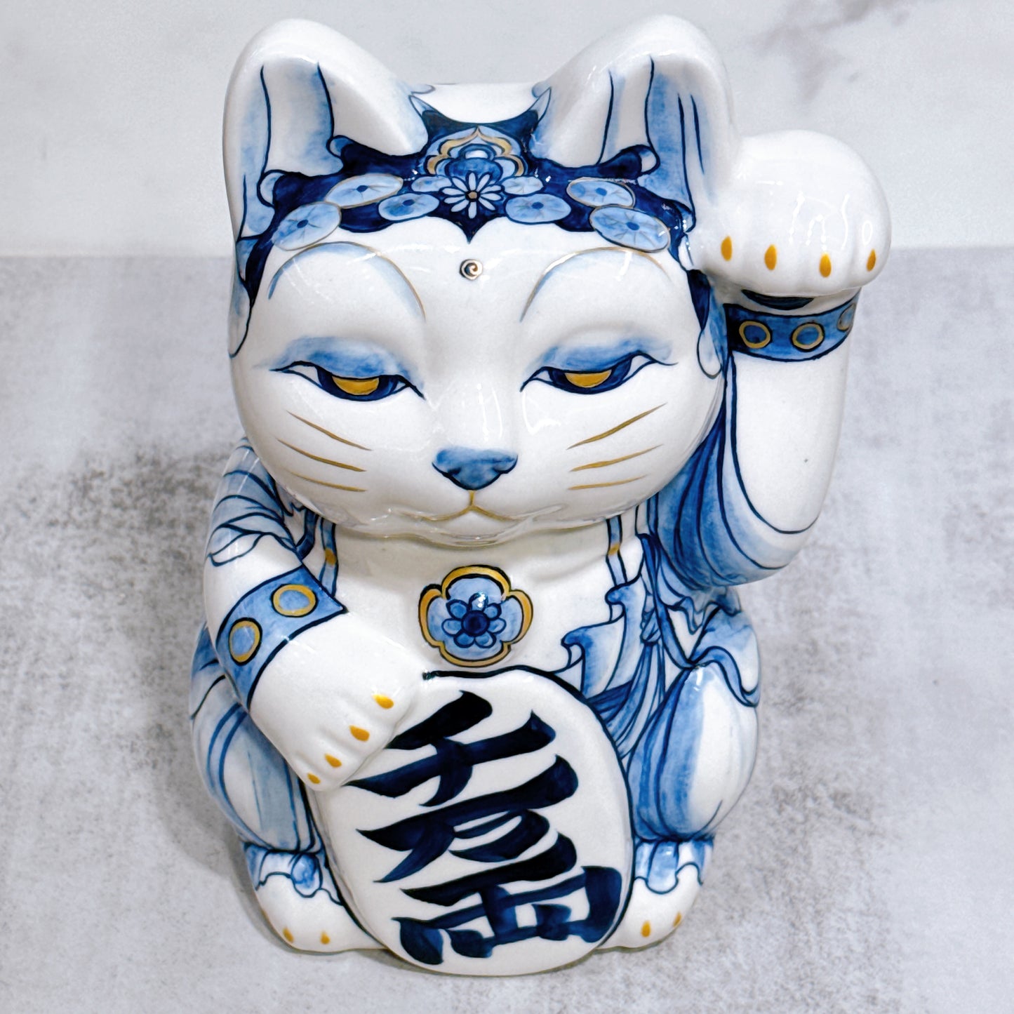 日本清水燒招財貓 染付 金彩 觀音菩薩 特大