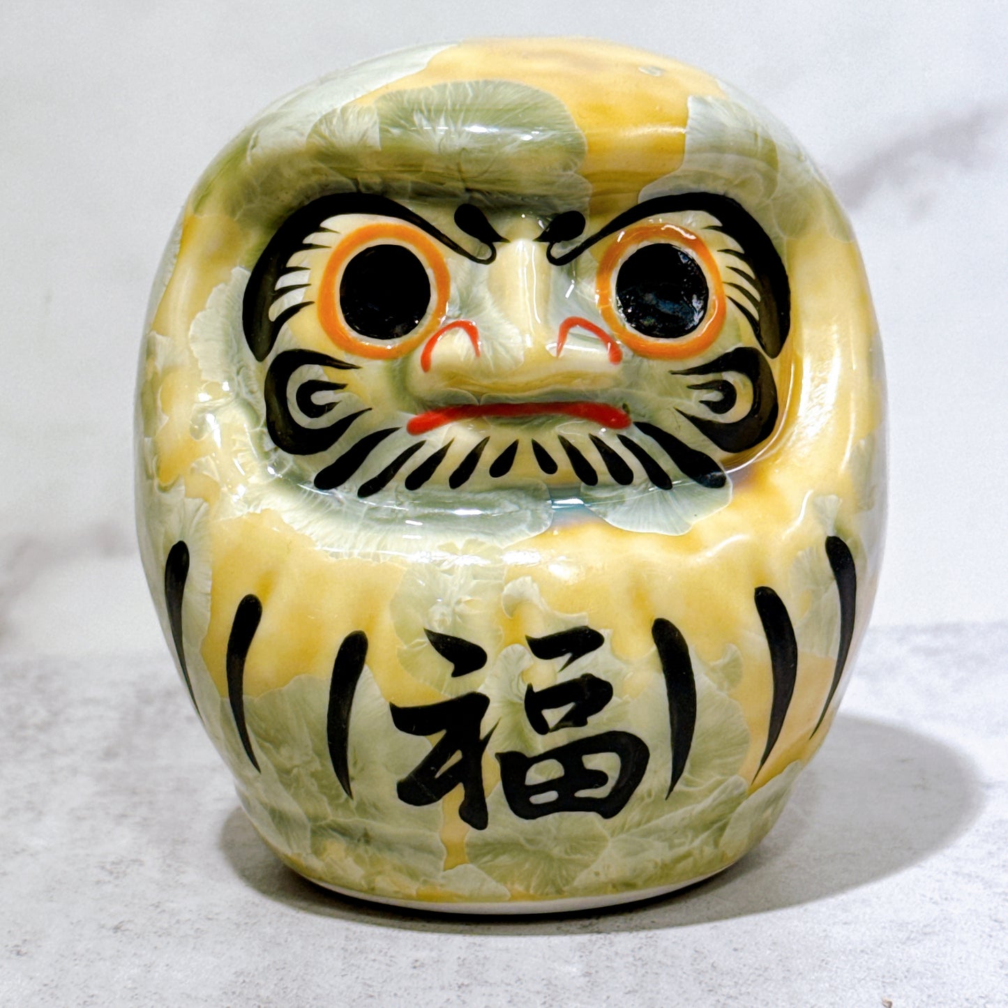 日本清水燒達摩 花結晶 黃綠 樣 小號