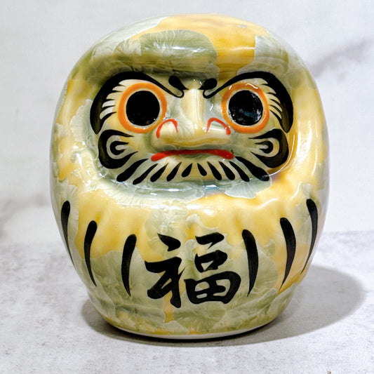日本清水燒達摩 花結晶 黃綠 樣 小號