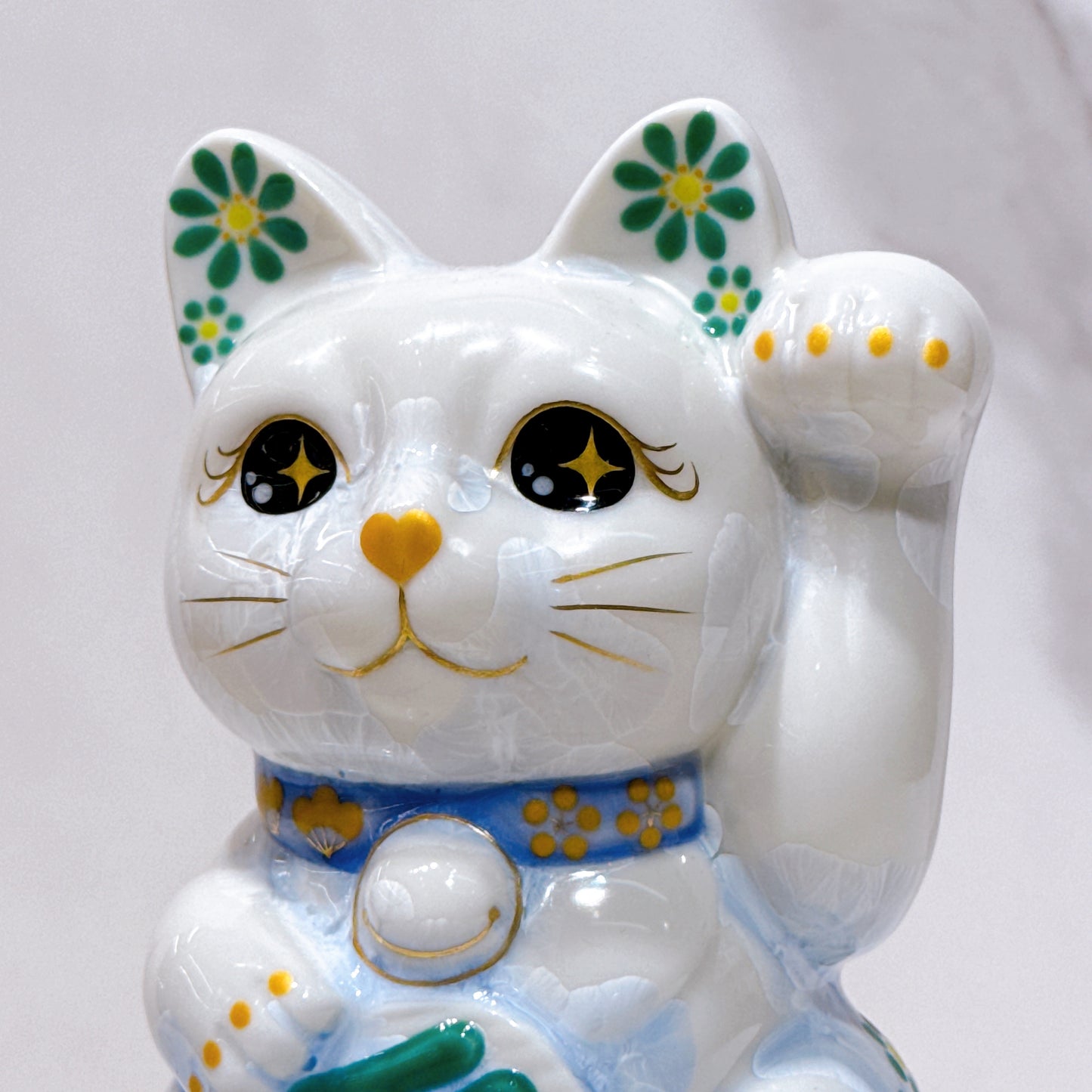 日本清水烧招财猫花结晶青白体花千万両左
