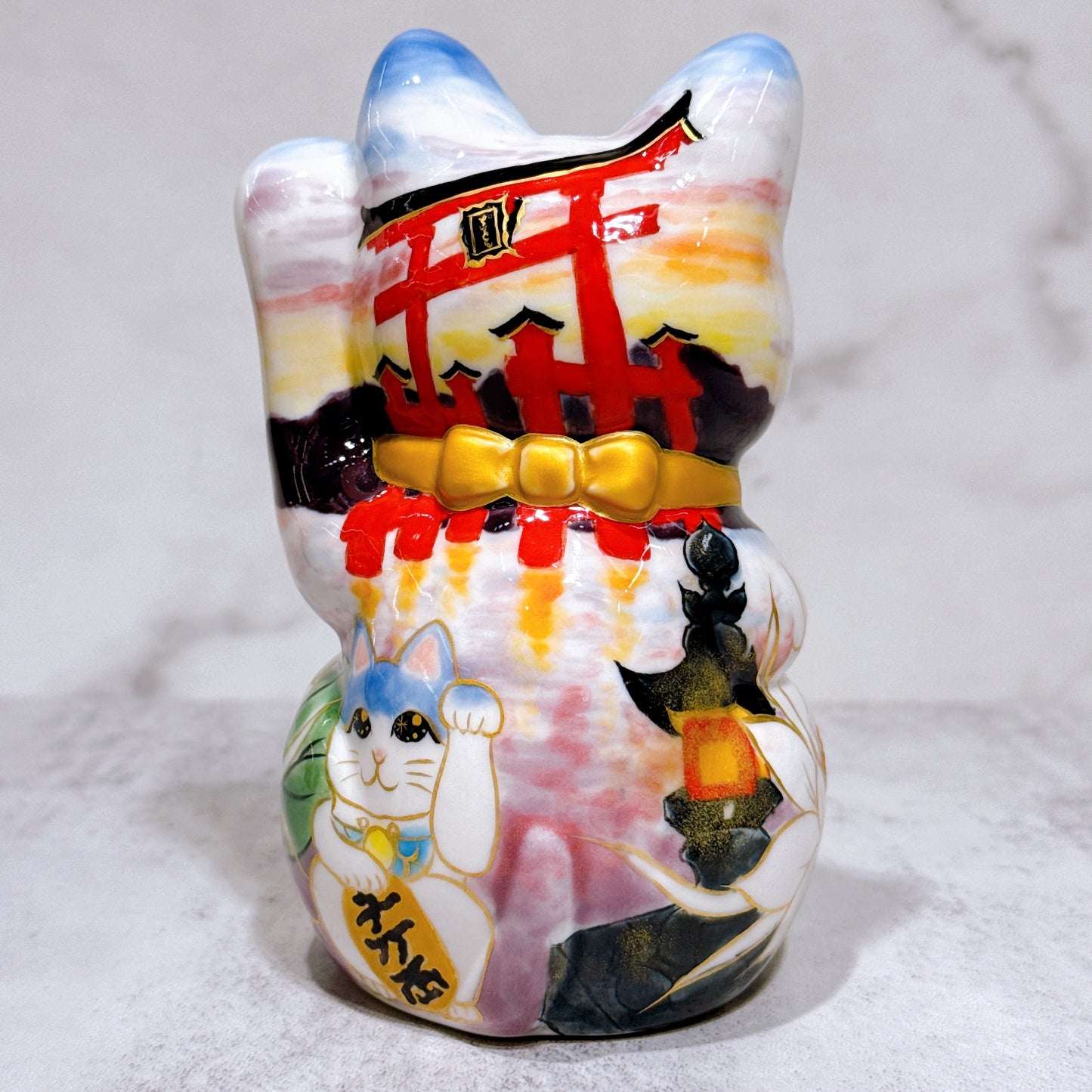 日本清水燒招財貓 色繪 宮島之猫