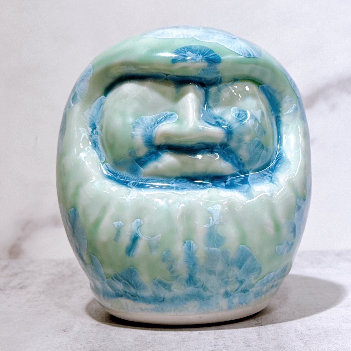 日本清水燒達摩 花結晶 綠 無地 小號
