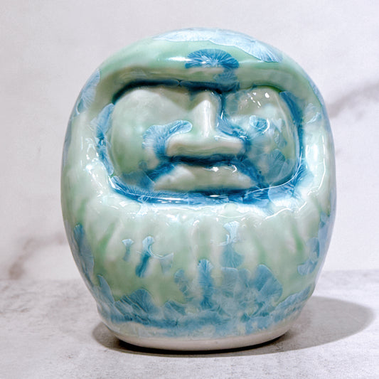 日本清水燒達摩 花結晶 綠 無地 小號