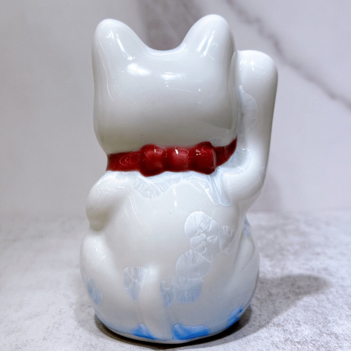 日本清水烧招财猫花结晶青白招福右特小