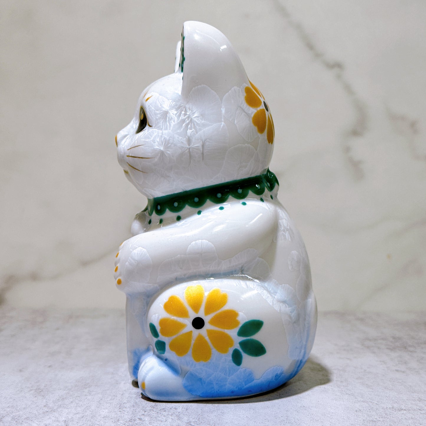 日本清水燒招財貓 花結晶 青白 億萬両 体花 右