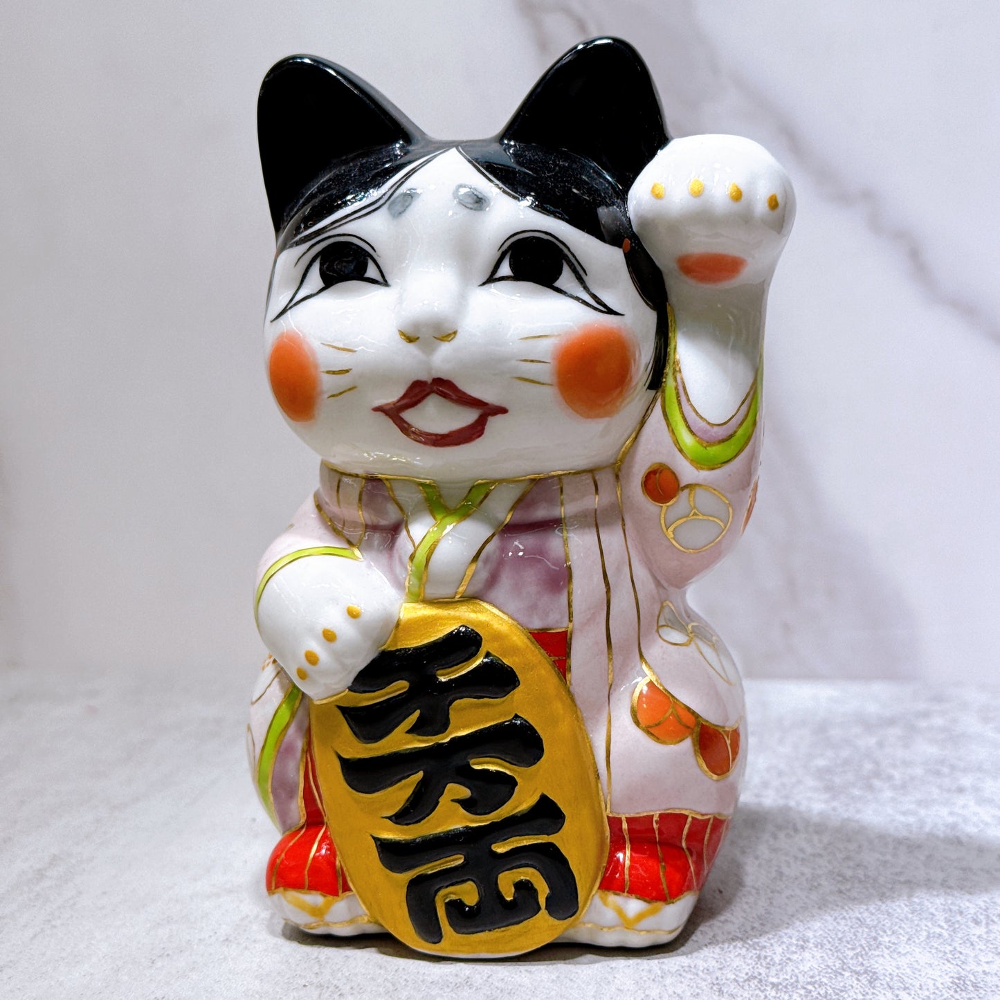 日本清水燒招財貓 色繪 岡龜