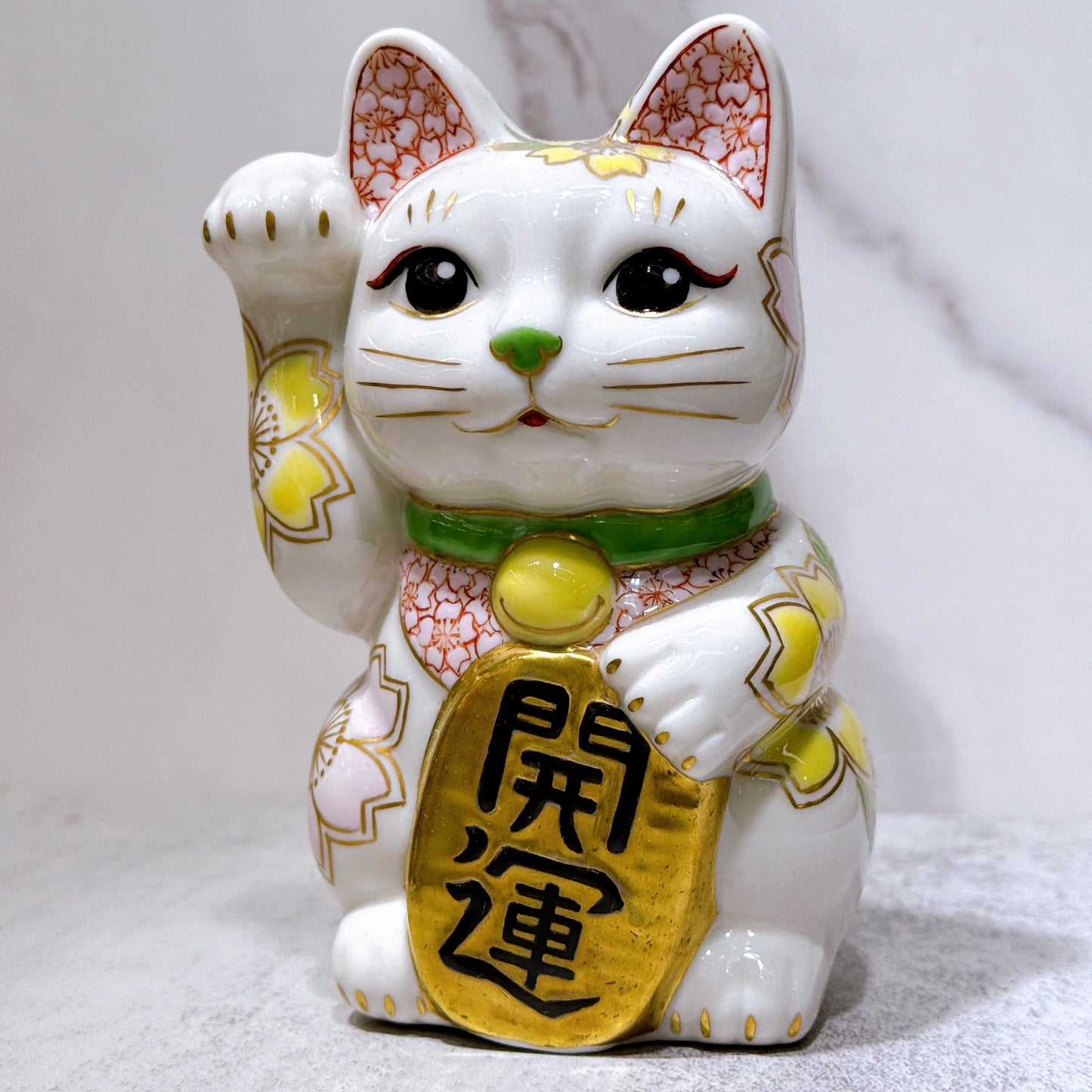 日本清水燒招財貓 白地 櫻盛