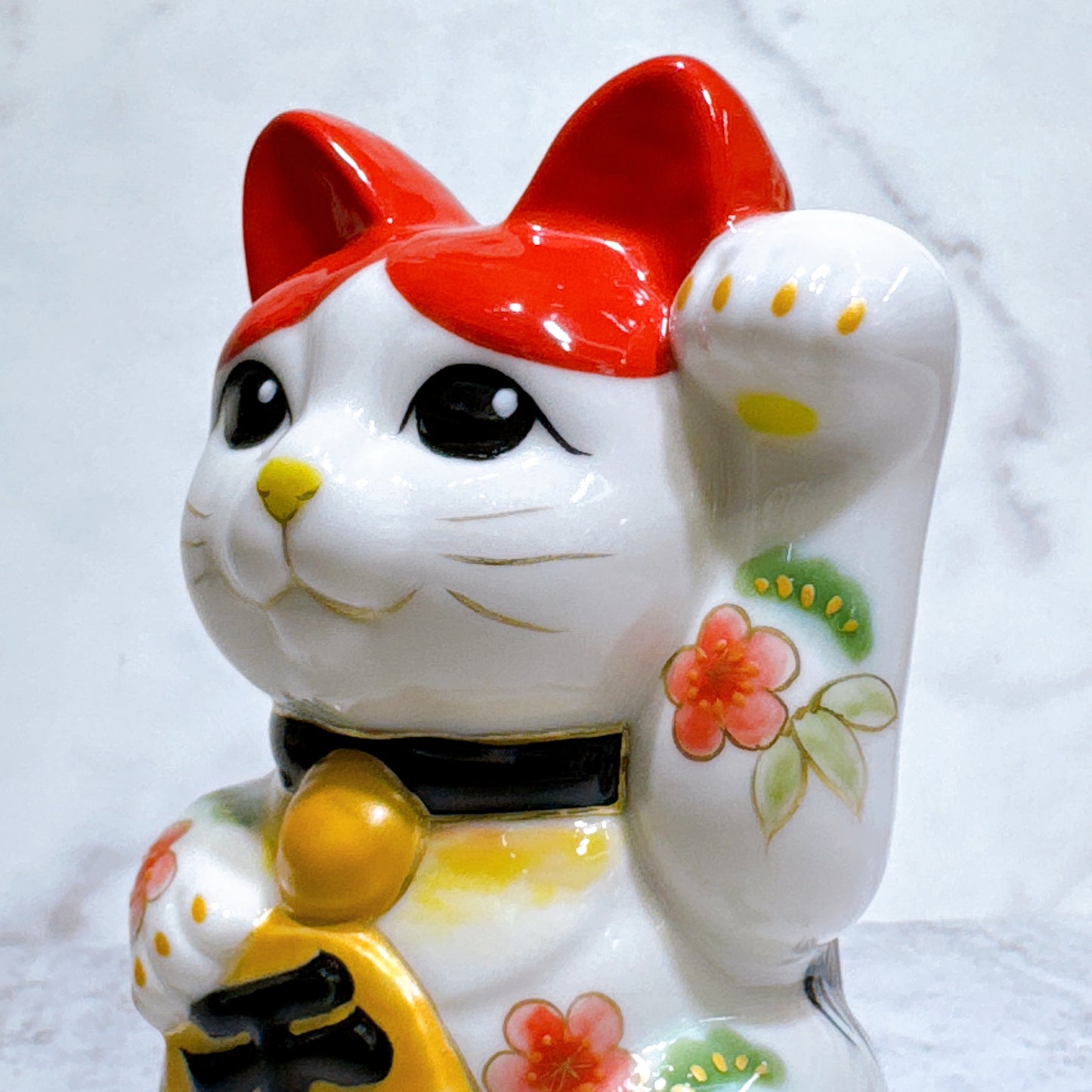 日本清水烧招财猫 色绘 鹤