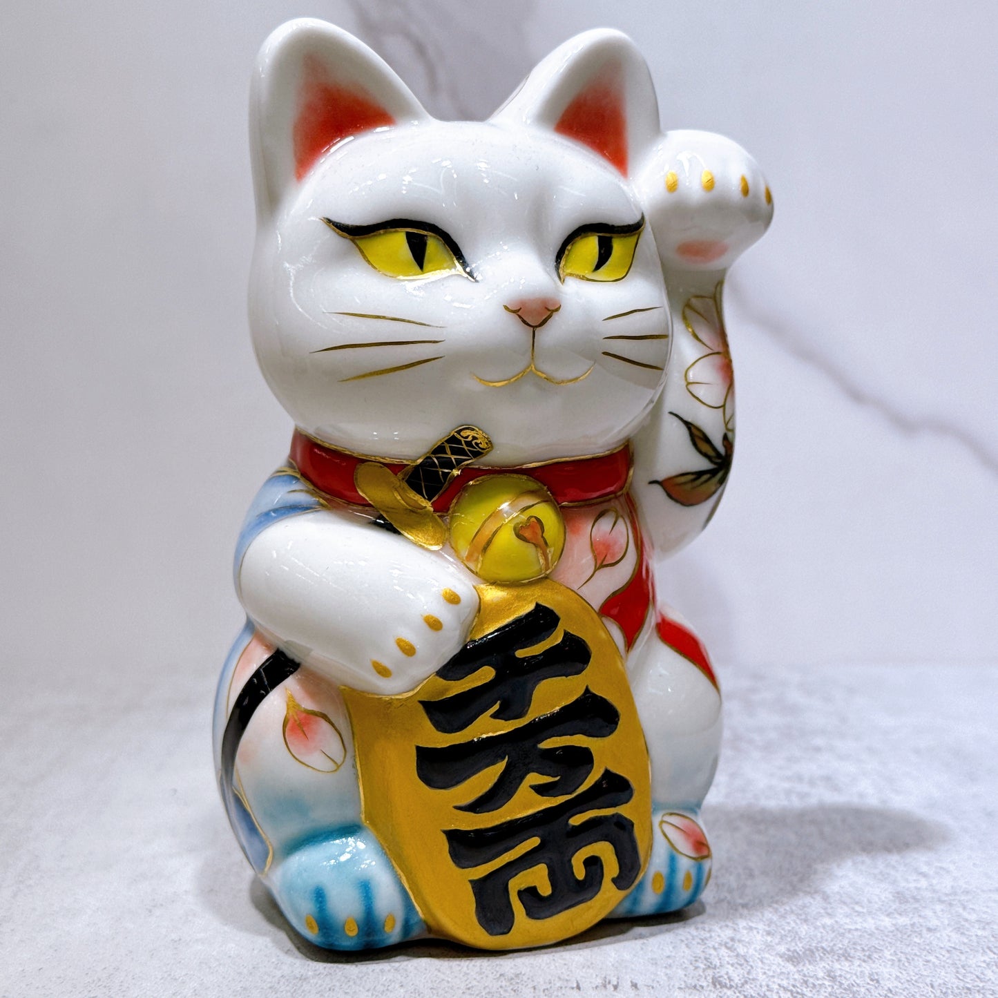 日本清水烧招财猫色绘猫之樱