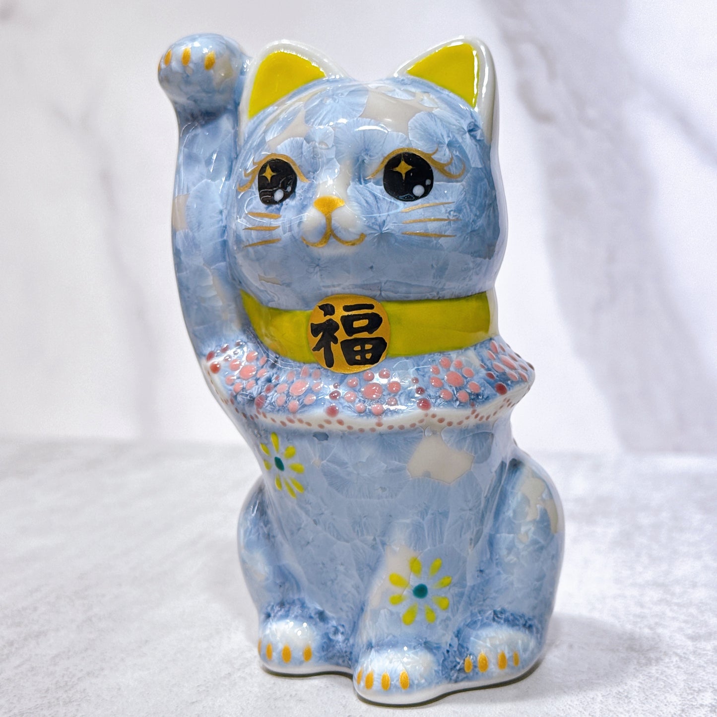 日本清水燒招財貓 花結晶 銀藤 招福