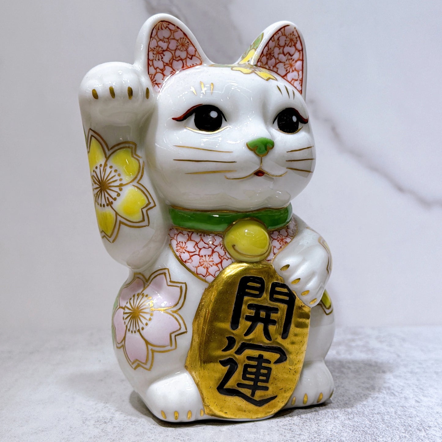 日本清水燒招財貓 白地 櫻盛