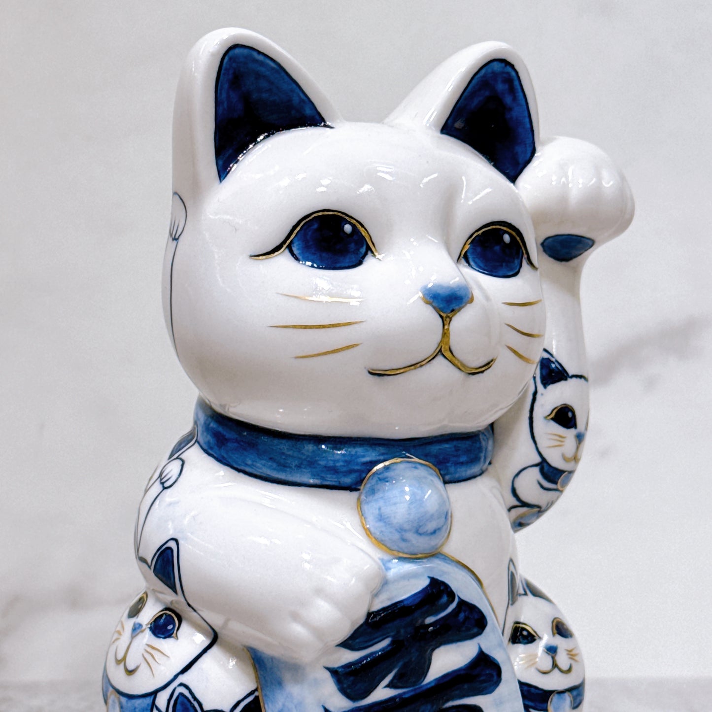 日本清水燒招財貓 染付 貓陣 金彩