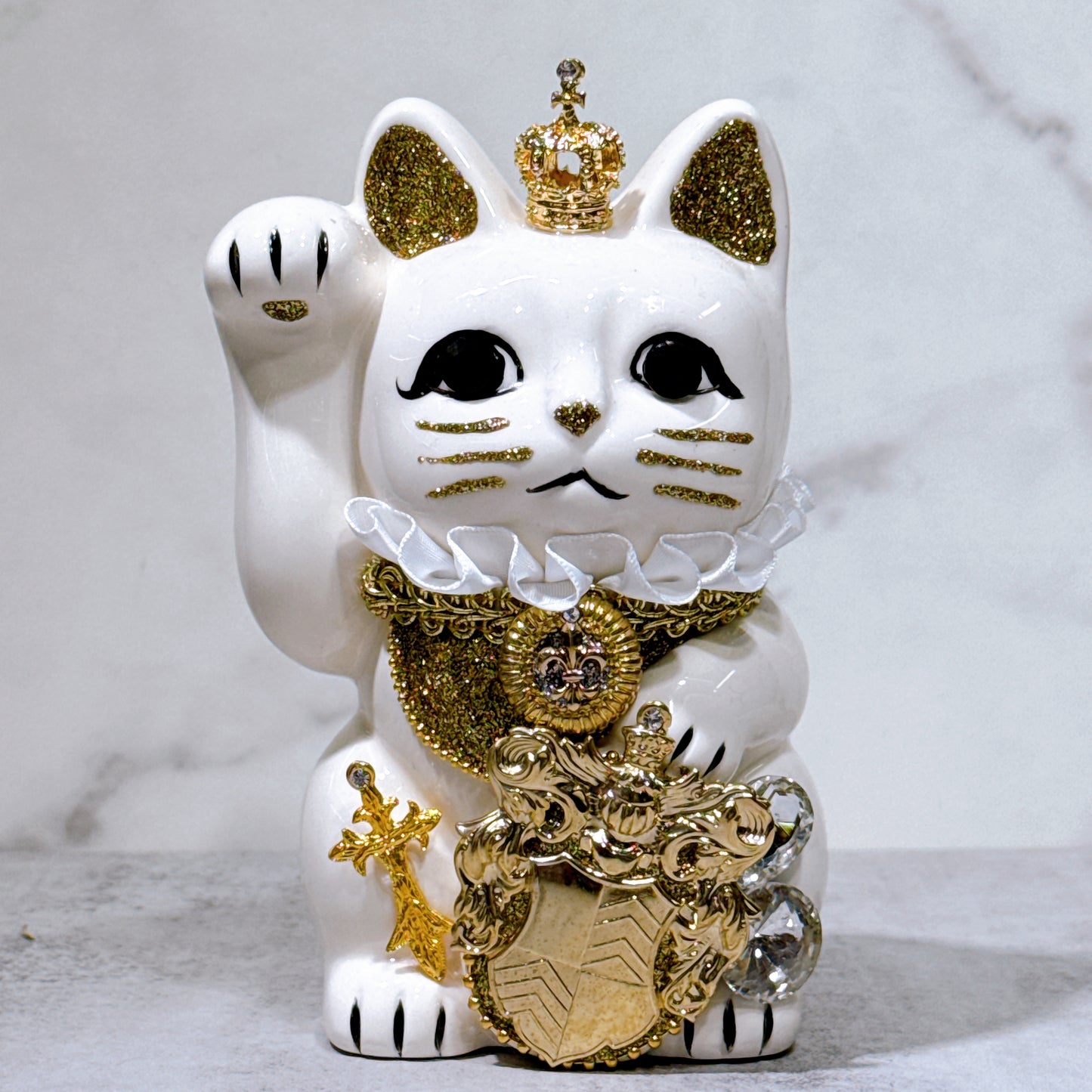 日本花見招財貓 金冠皇爵 5號 白