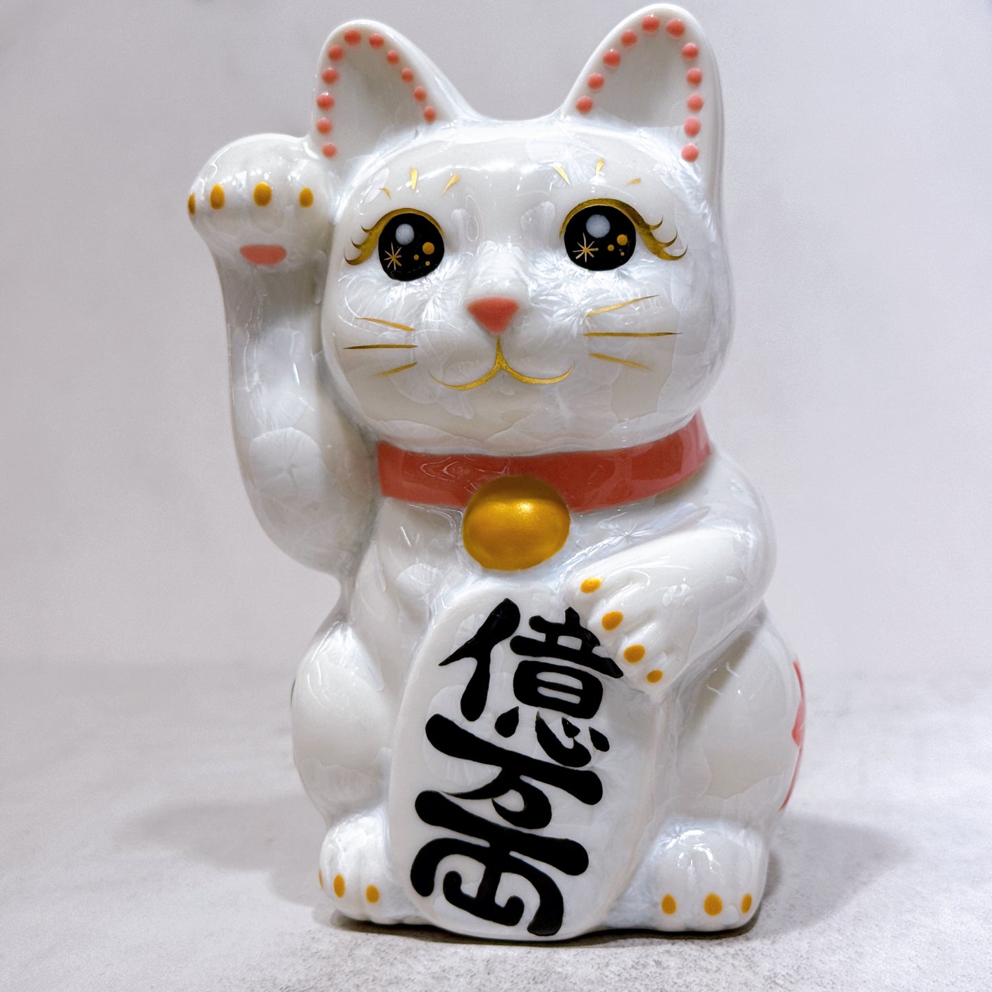日本清水燒招財貓 花結晶 白 体花 億万両 右