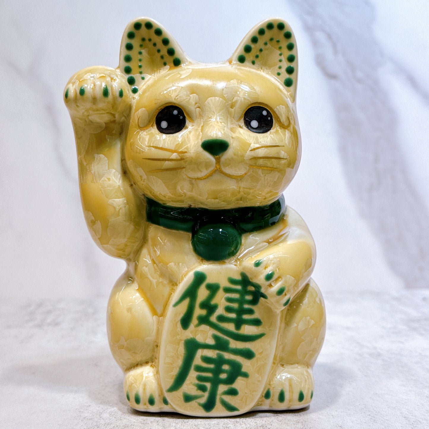 日本清水燒招財貓 花結晶 金花 健康 右