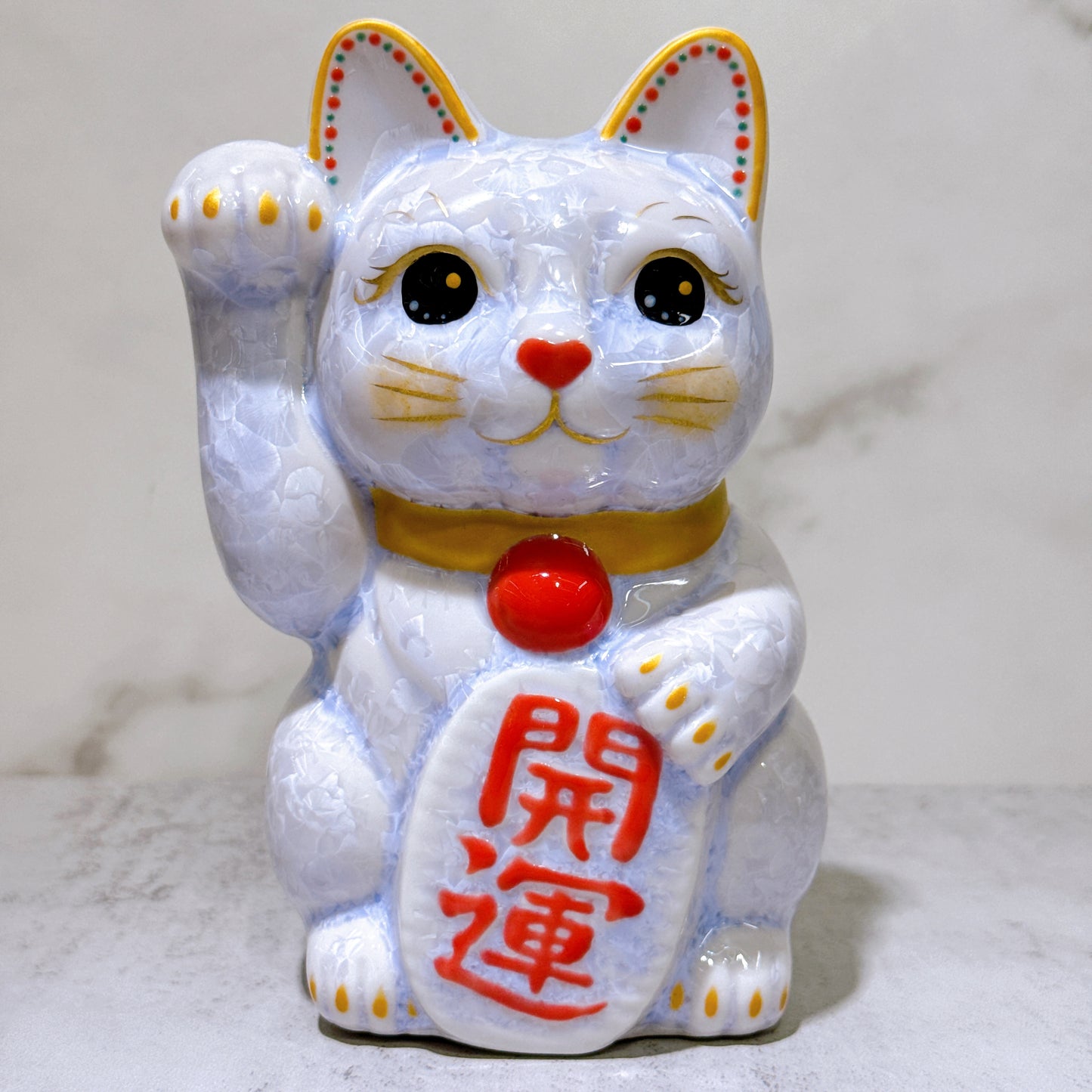 日本清水燒招財貓 花結晶 藤 開運 右