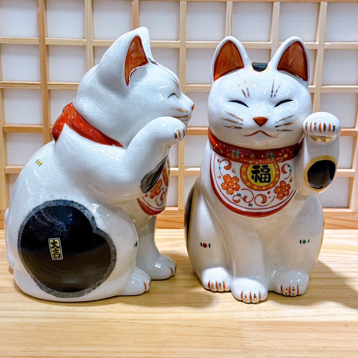 日本陶彩万福唐草招財貓 大號