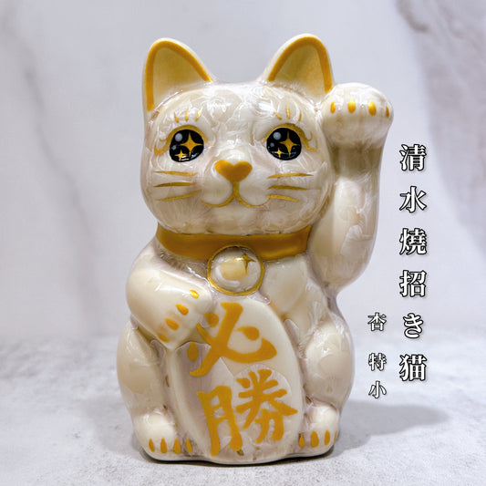 日本清水燒招財貓 花結晶 杏 必勝 左 特小