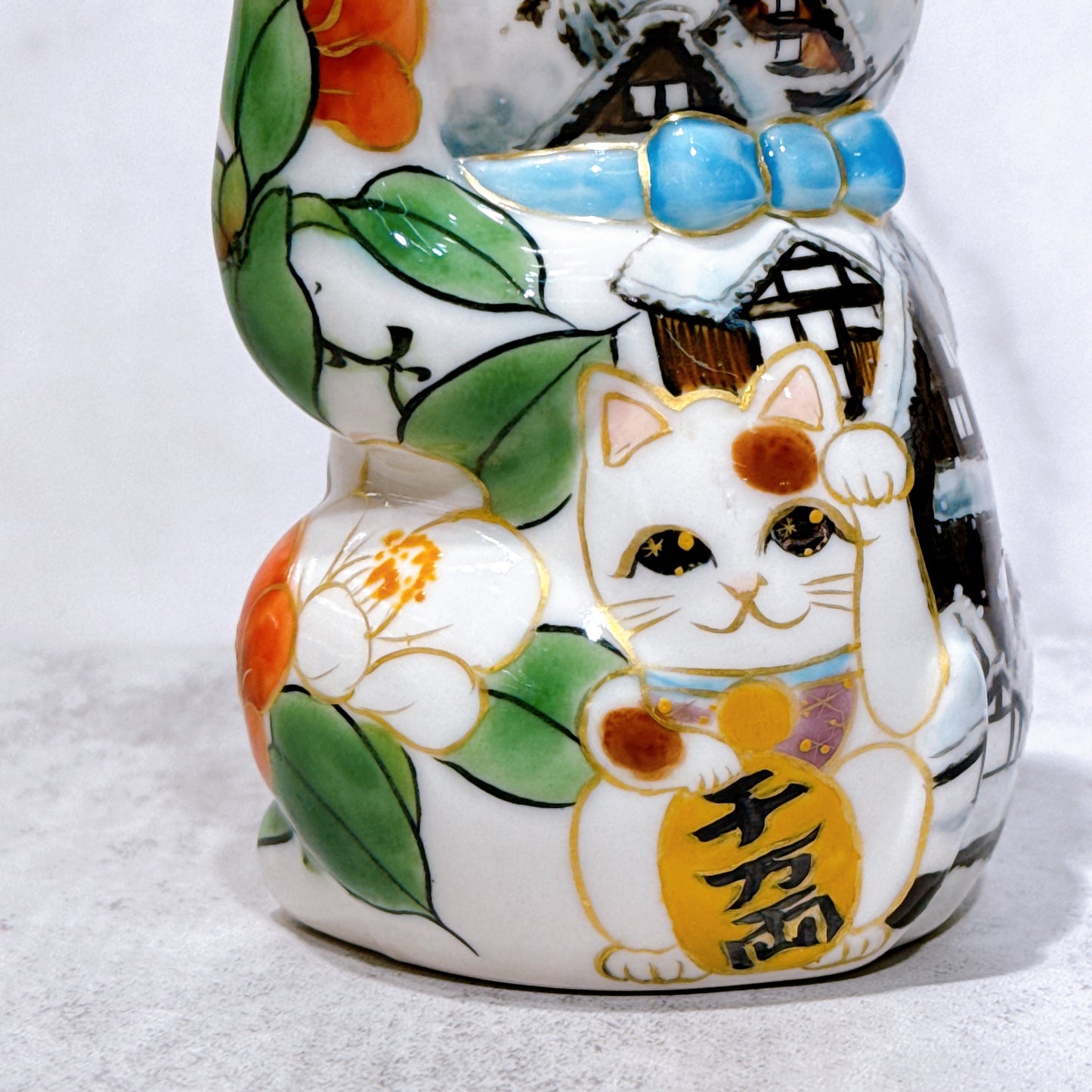 日本清水燒招財貓 色繪 白川鄉之貓