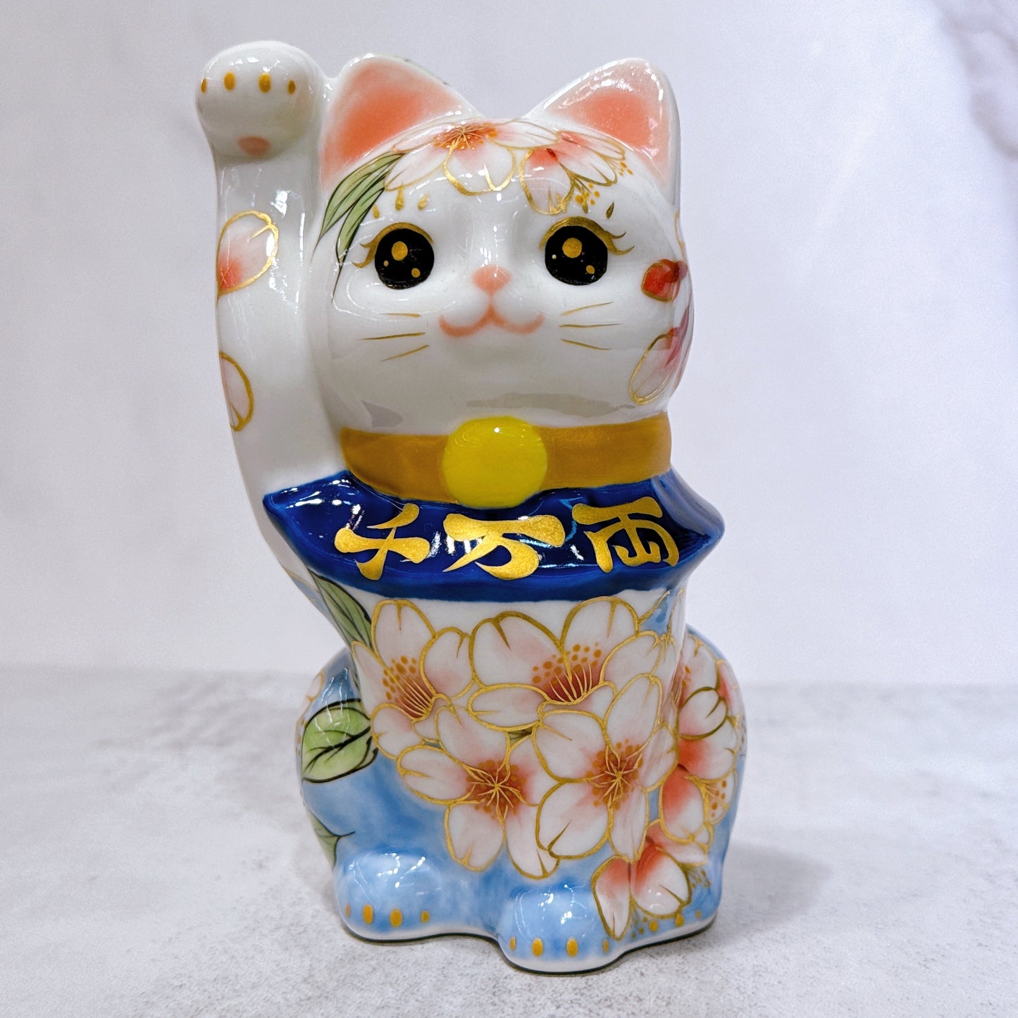 日本清水燒招財貓 色繪 富士櫻