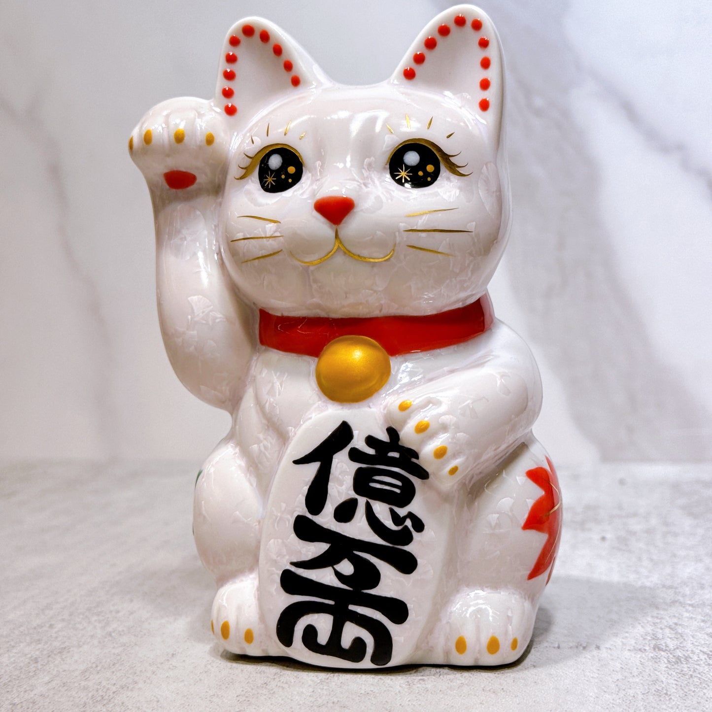 日本清水烧招财猫 花结晶 桃 体花 亿万两 右