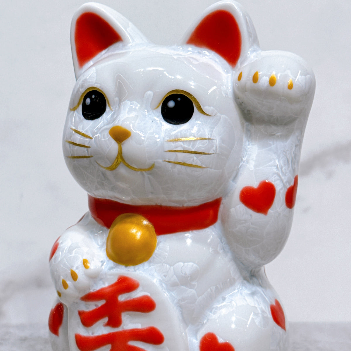 日本清水燒招財貓 花結晶 白 体花 左