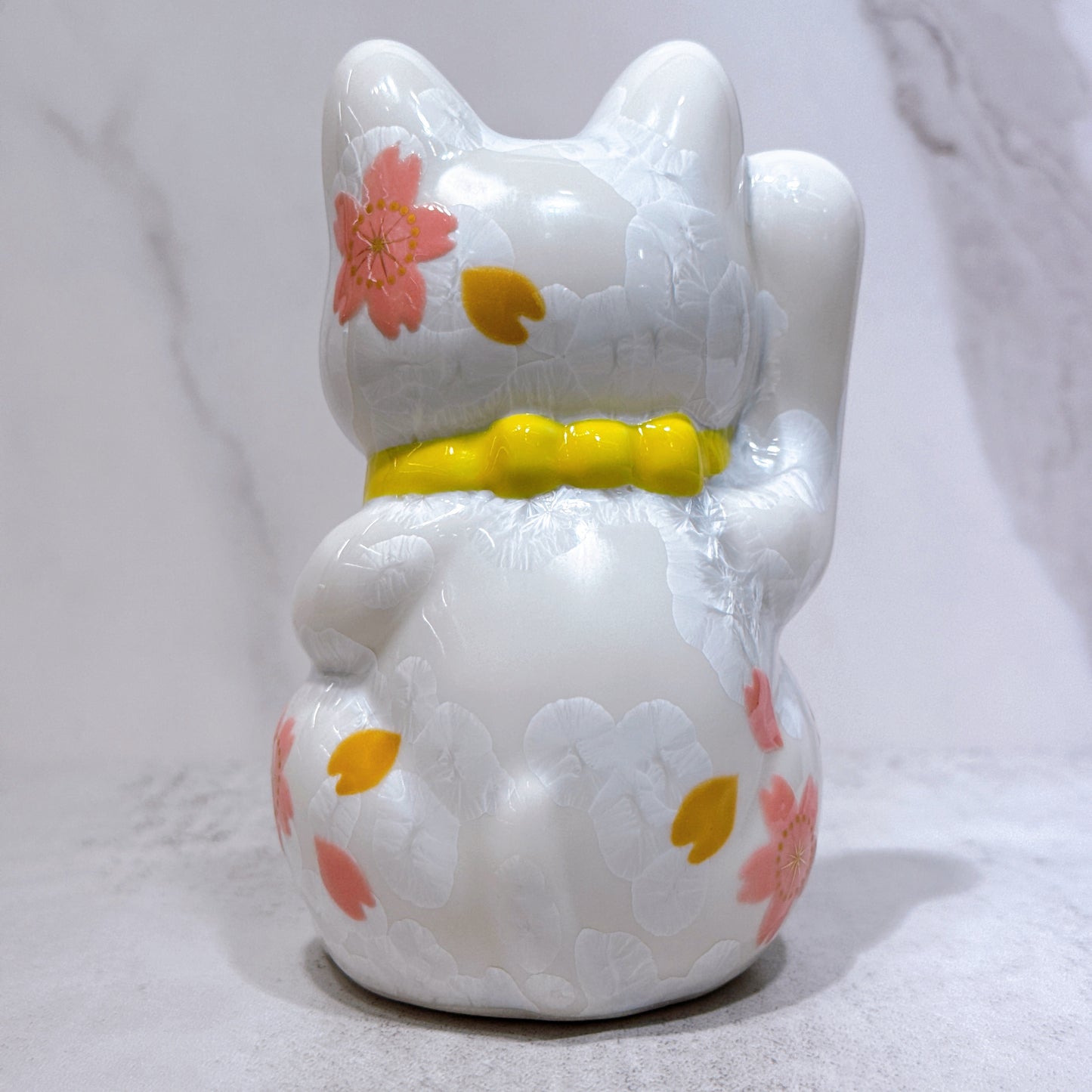 日本清水燒招財貓 花結晶 白 体花 億万両 右