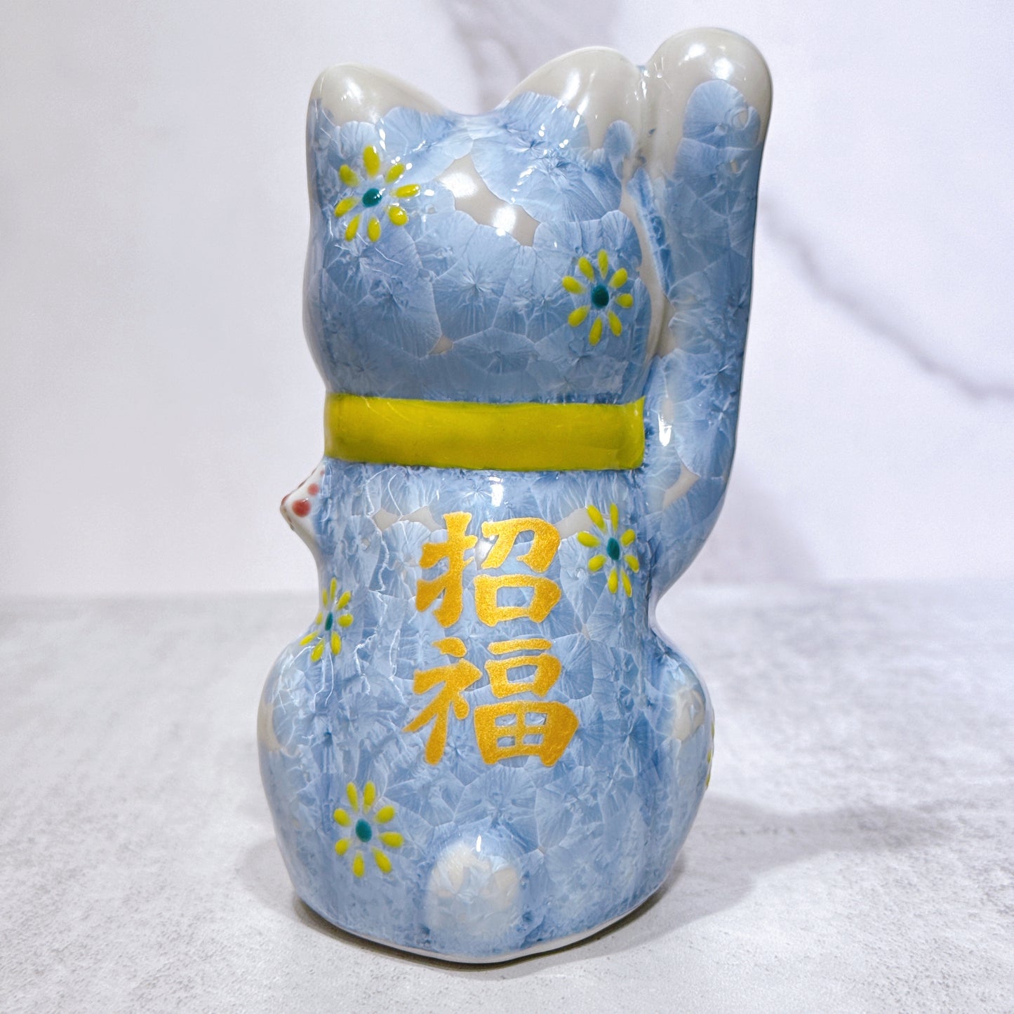 日本清水燒招財貓 花結晶 銀藤 招福