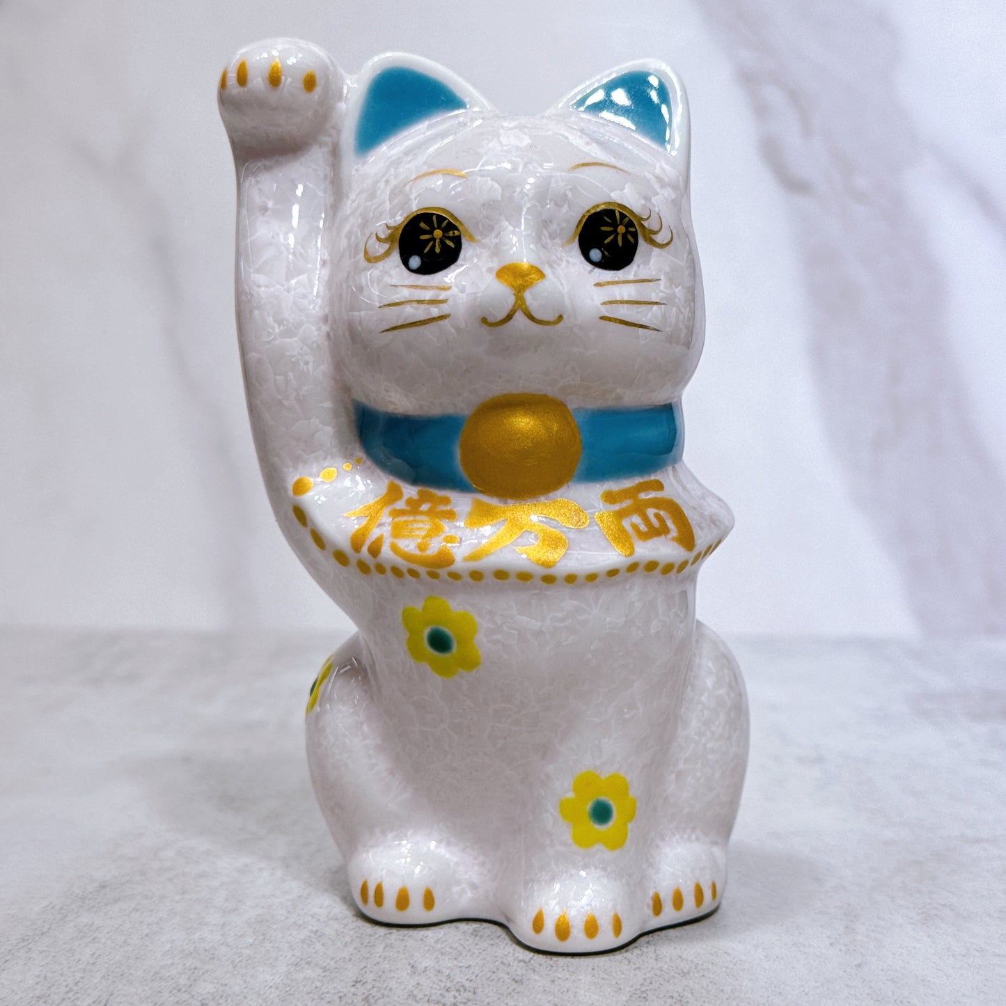 日本清水燒招財貓 花結晶 桃 億万両