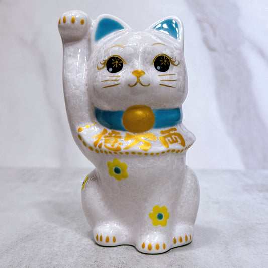 日本清水燒招財貓 花結晶 桃 億万両