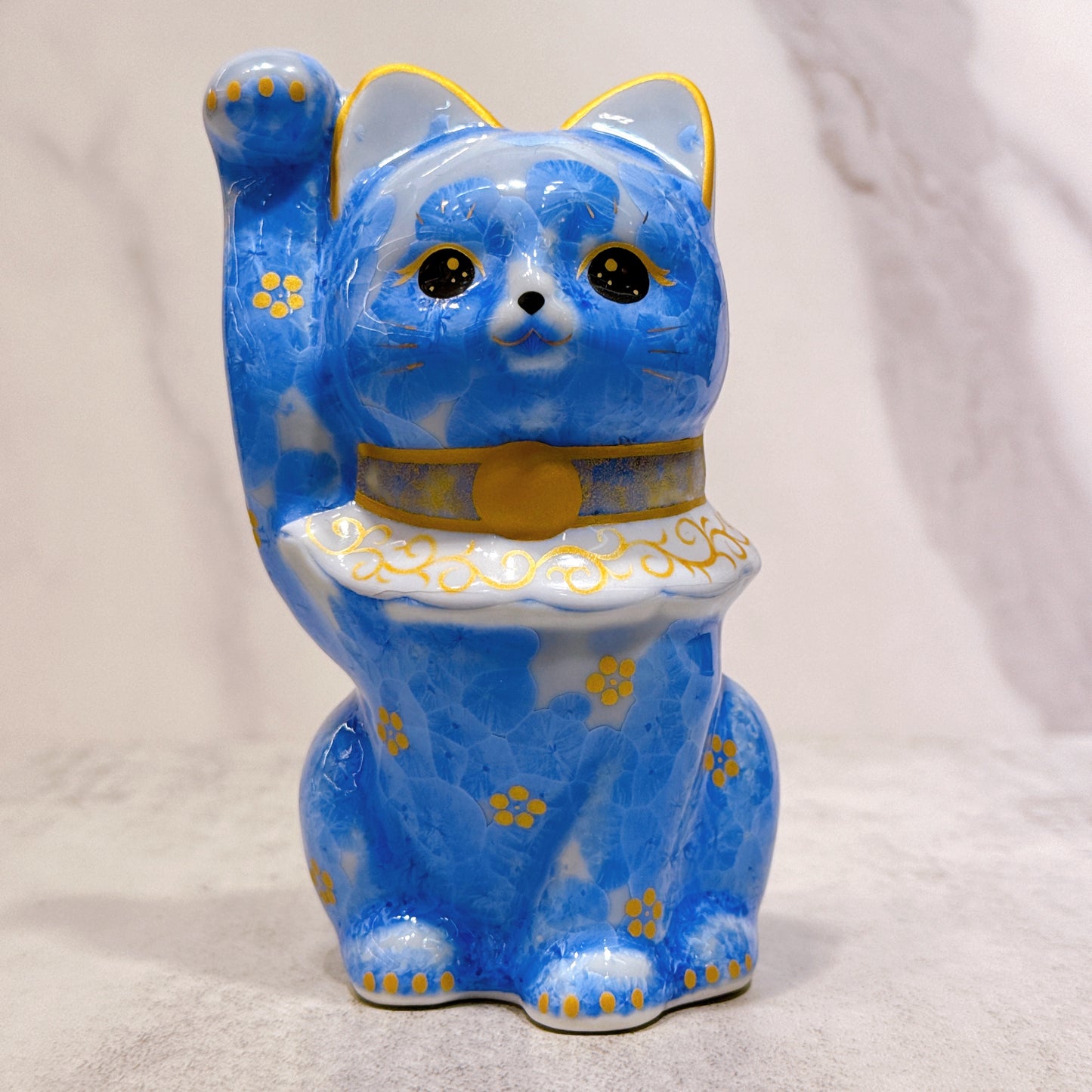 日本清水燒招財貓 青体花 億万両