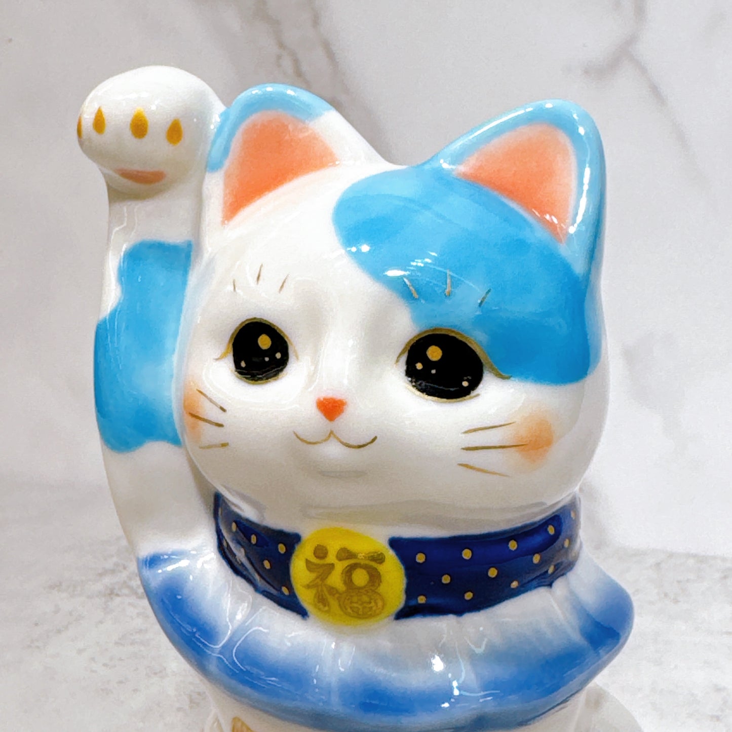日本清水燒招財貓 色繪 洋水鯉