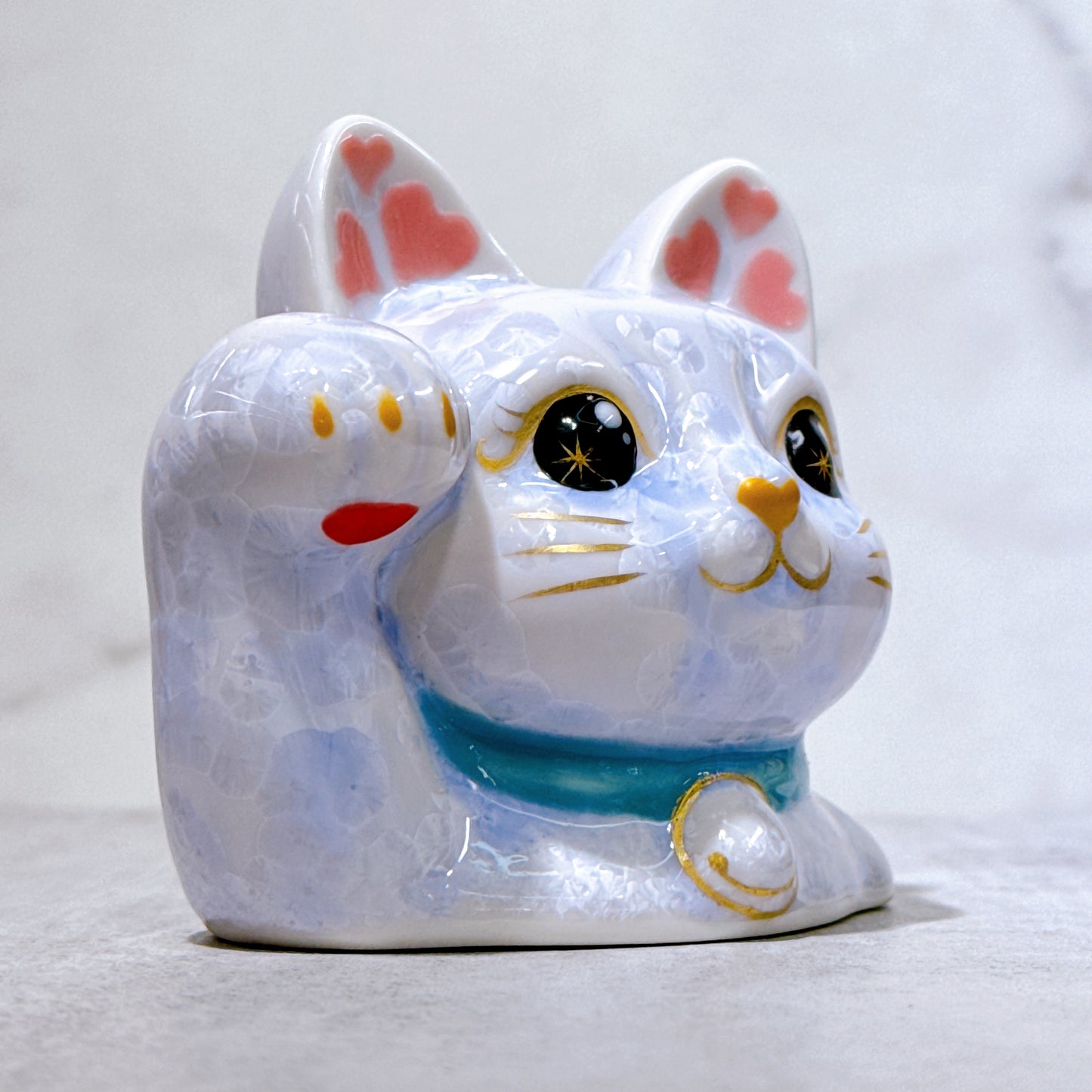 日本清水燒招財貓 貓半身 花結晶 藤