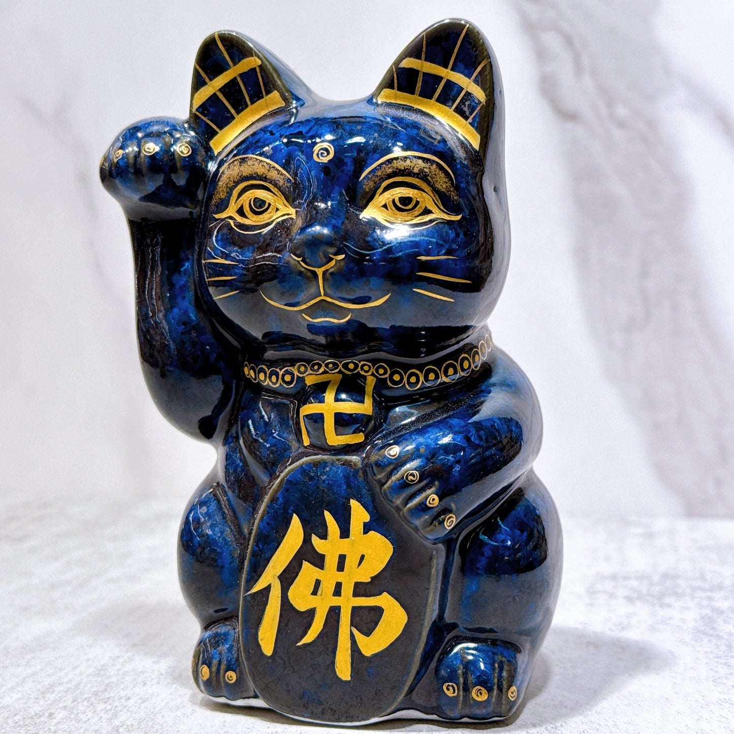 日本清水烧招财猫青墨佛猫