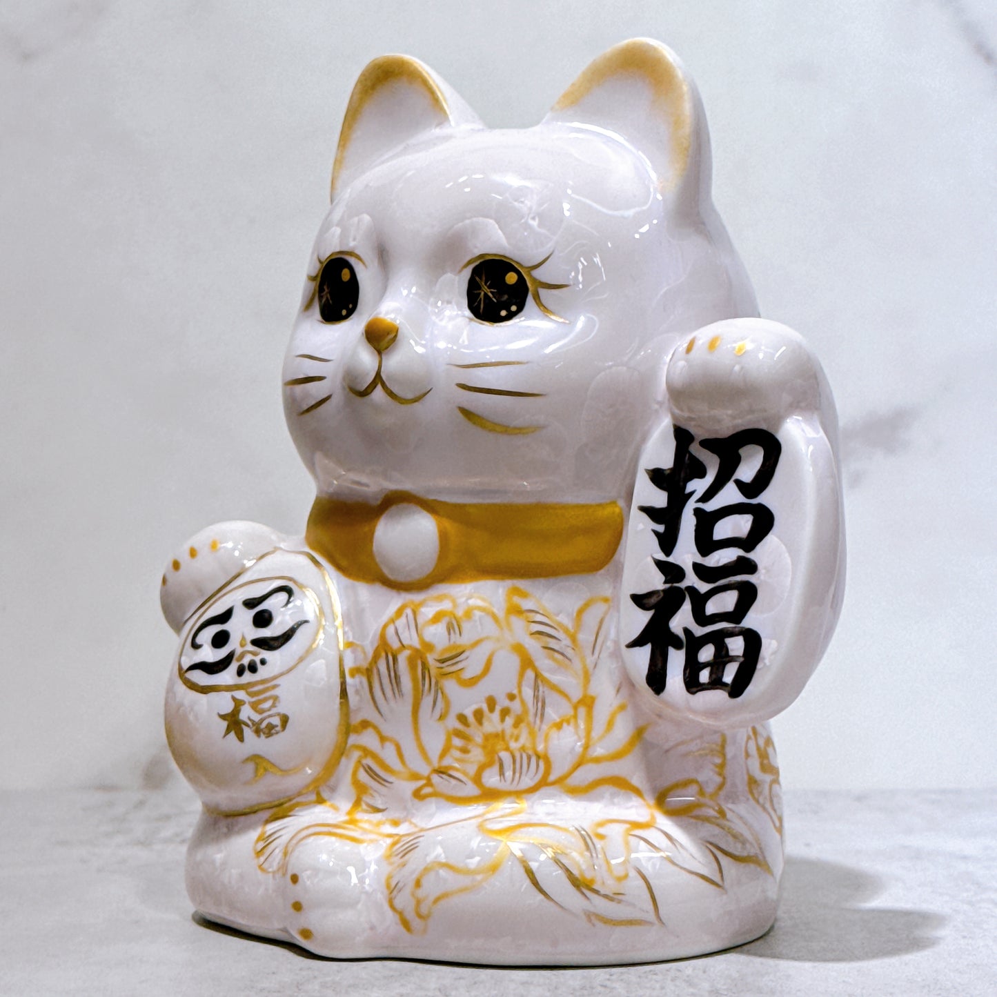 日本清水燒招財貓 達摩 花結晶 桃 招福