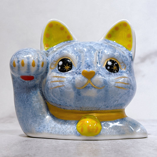 日本清水烧招财猫 达摩 花结晶 银藤 亿万两