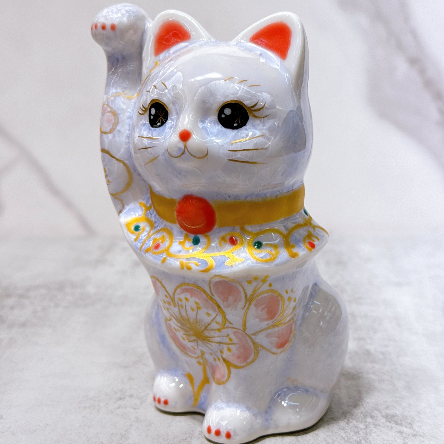 日本清水燒招財貓 花結晶 藤 体花