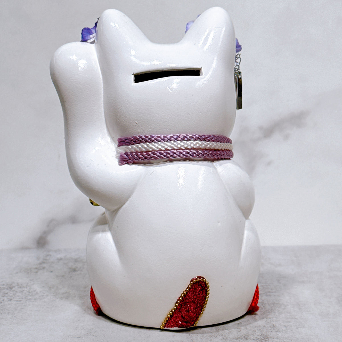 日本花見招財貓 紫蘭倩影 5號 白 左