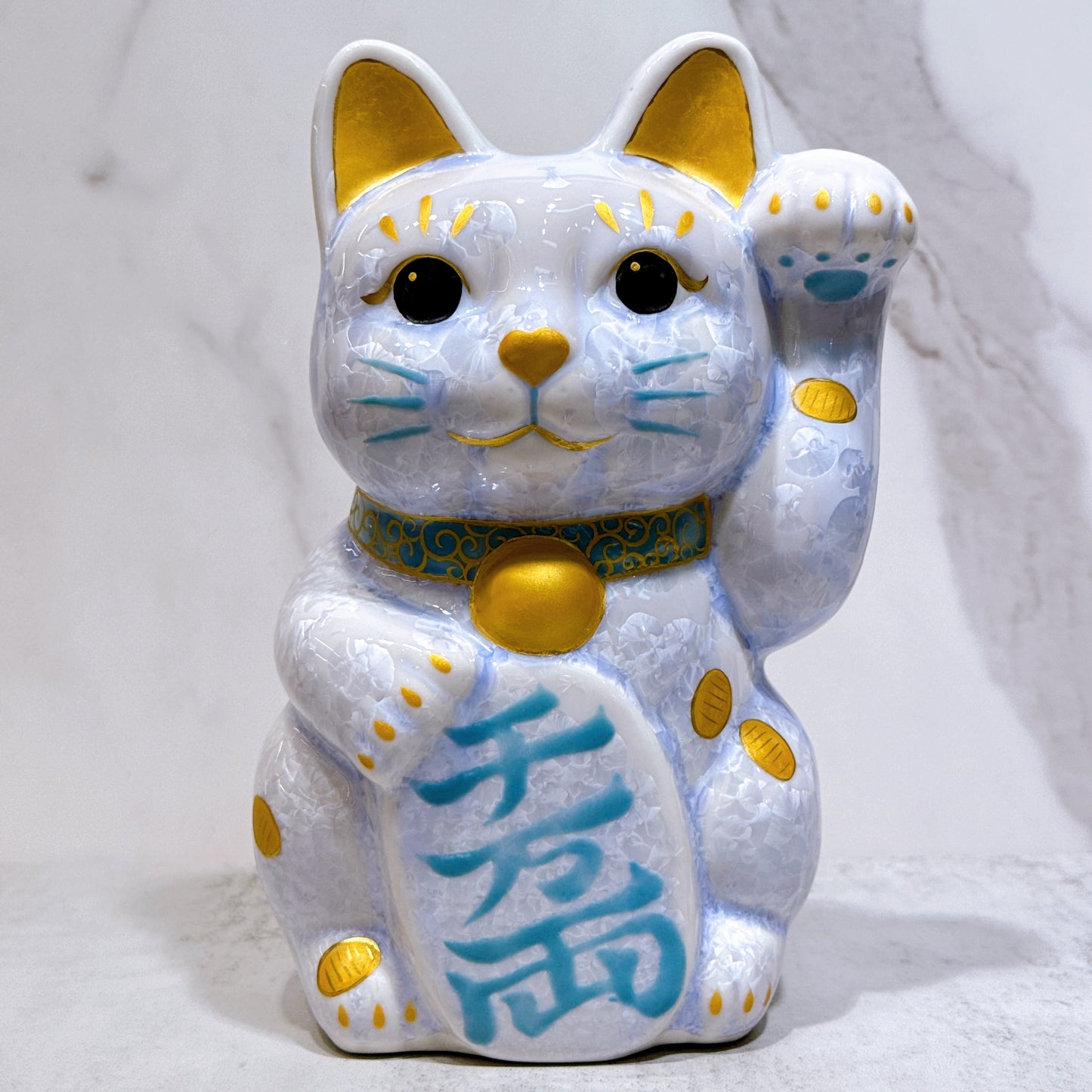 日本清水燒招財貓 花結晶 藤 体小判 特大