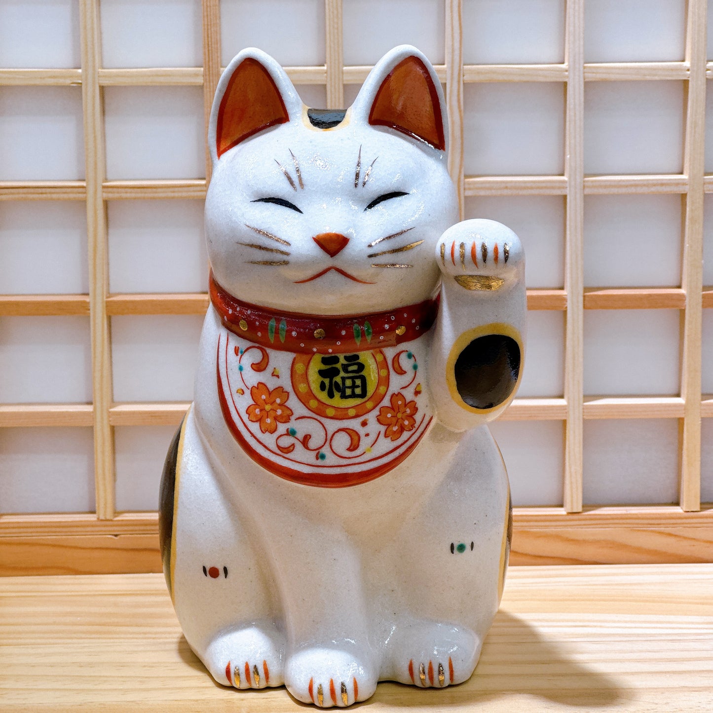 日本陶彩万福唐草招財貓 大號