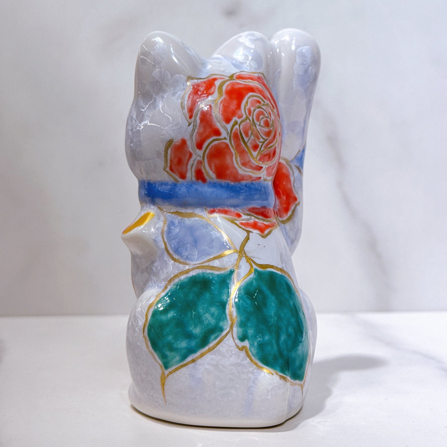 日本清水燒招財貓 花結晶 藤 体花