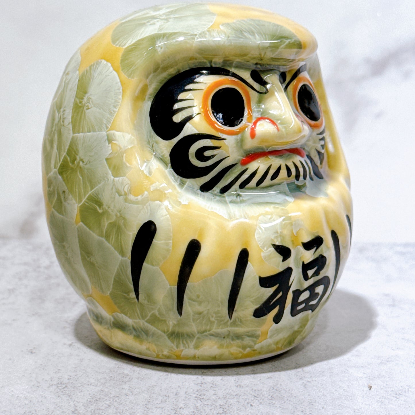 日本清水燒達摩 花結晶 黃綠 樣 小號
